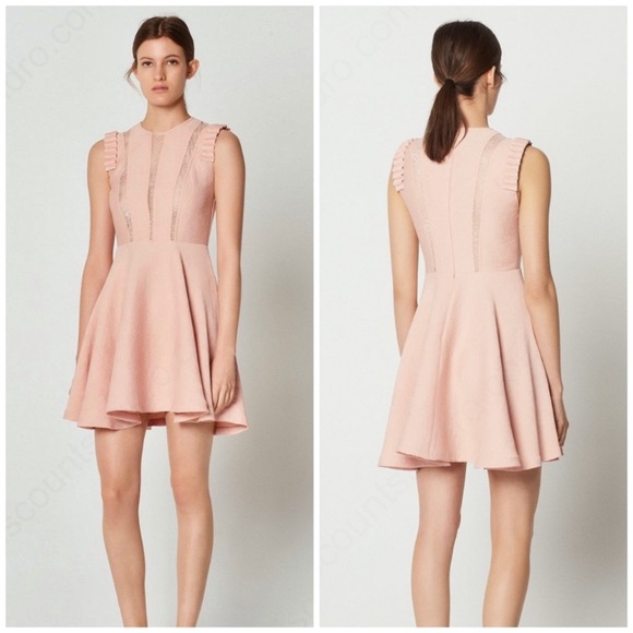 Sandro Paris dress size 0 / XS pink blush sleeveless ribbon lace fit flare - Picture 1 of 16